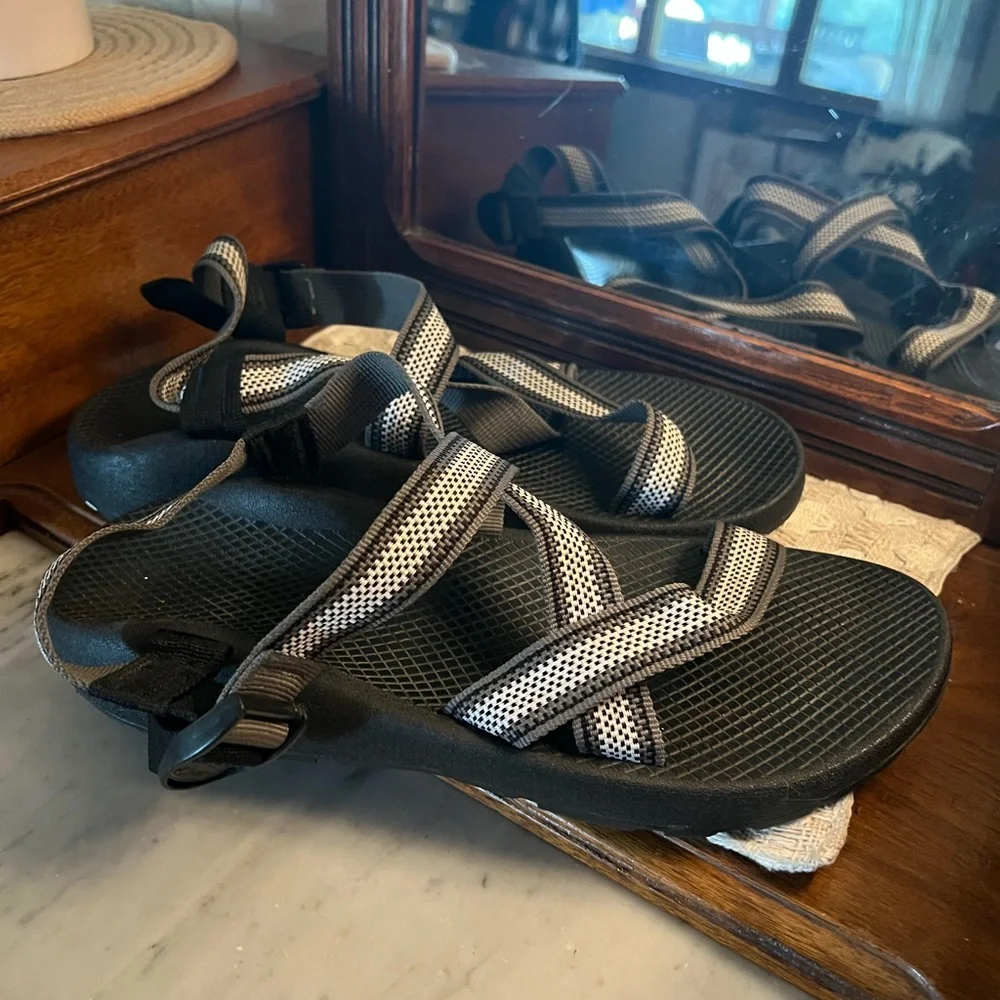 CHACO Classic Z/1 Nylon Strap Outdoor Hiking‎ Sandals Black Grey White Men's 13